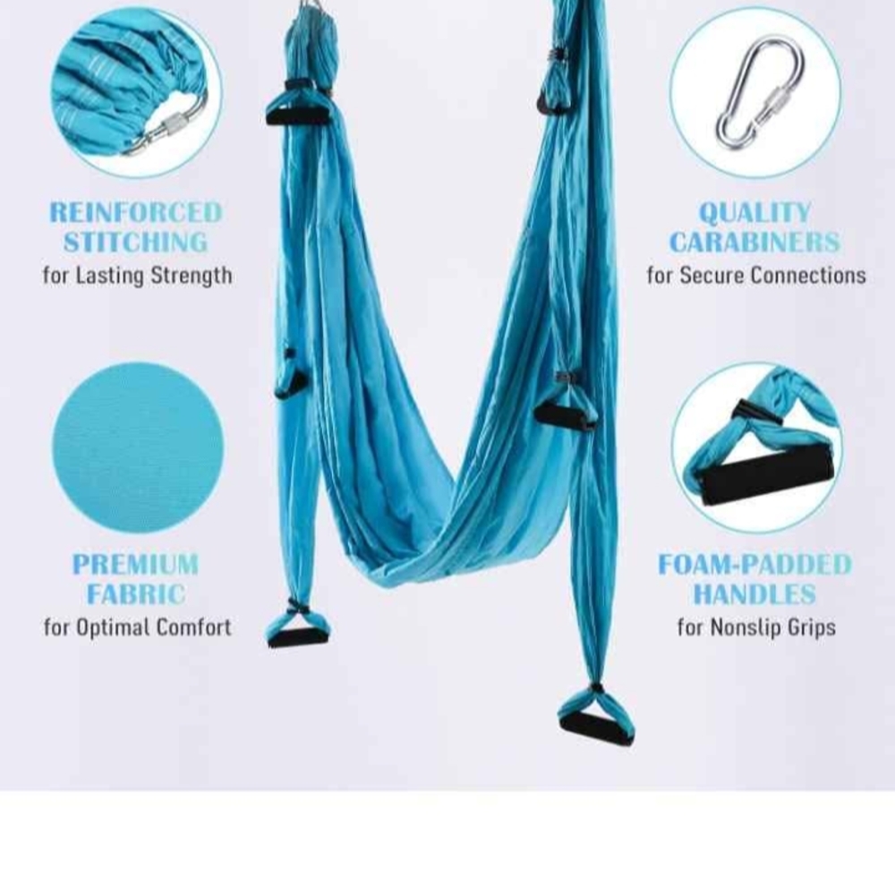 Blue Aerial Yoga Hammock with Carabiners